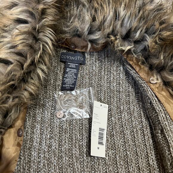 Covington Faux Fur Collar Knit Sweater Vest Womens Size M Gray Marled Sleeveless - Picture 8 of 9